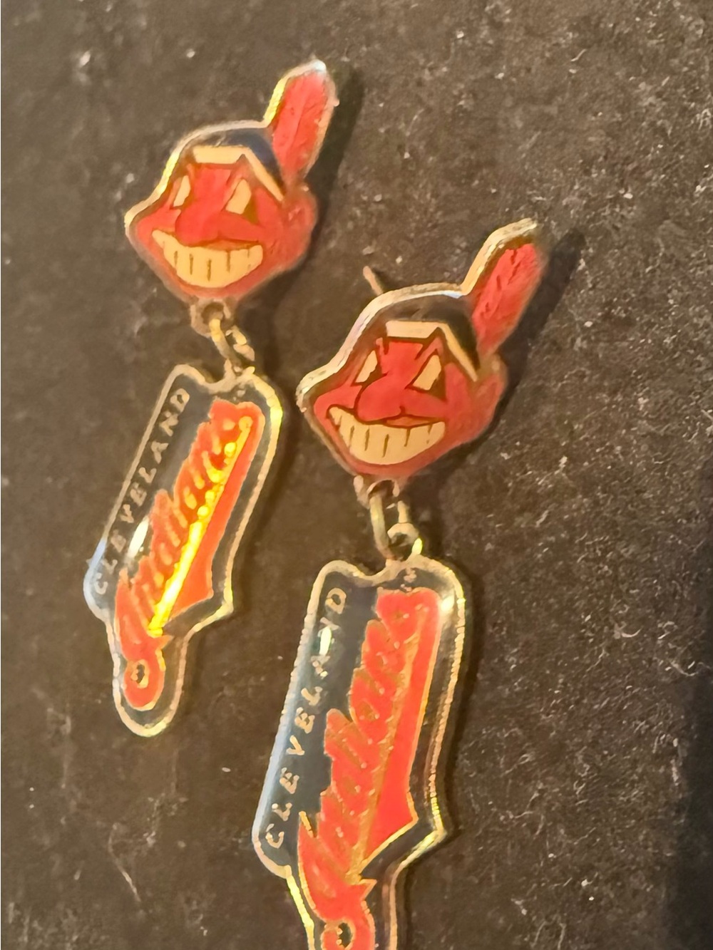 Vintage Cleveland Indians Red and Gold Team Dangle Earrings